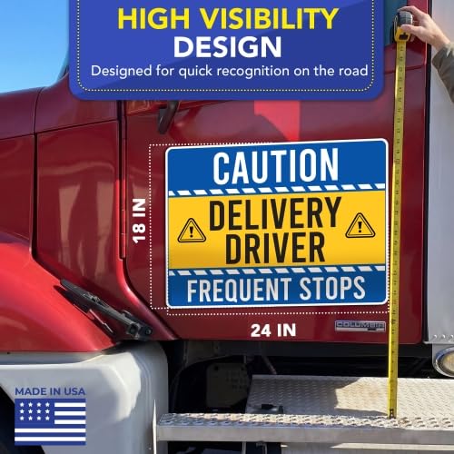 Image of Magnet Me Up 24 inch x 18 inch - Blue Caution Frequent Stops Delivery Driver Magnet for Car - Safety Warning Vehicle Magnetic Sign for Delivery Drivers, Weatherproof UV Printed Vinyl, Made in USA