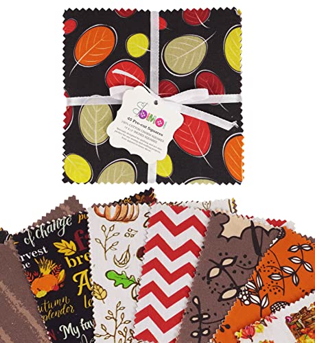 Soimoi Precut 10-inch Autumn Fall Theme Prints Cotton Fabric Bundle Quilting Squares Charm Pack DIY Patchwork Sewing Craft- Multicolor