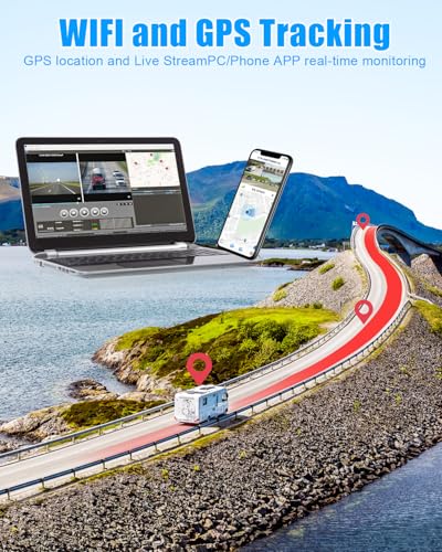 Image of RV Backup Camera System AI WiFi GPS 7 inch Touch Screen Monitor Vehicle Recording with 4 Pieces 1080P Rear Side View Waterproof Camera Live View on APP /Web /PC for Camper RV Truck Trailer Tractor Fleet