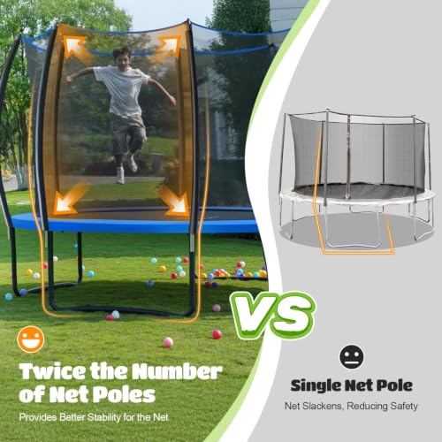 Image of ORCC 1200LBS Weight Capacity Kids Trampoline 16 15 14 12 10 8FT Outdoor Yard Trampolines for Kids Adults, Heavy-Duty Galvanized Steel Frame Recreational Trampoline