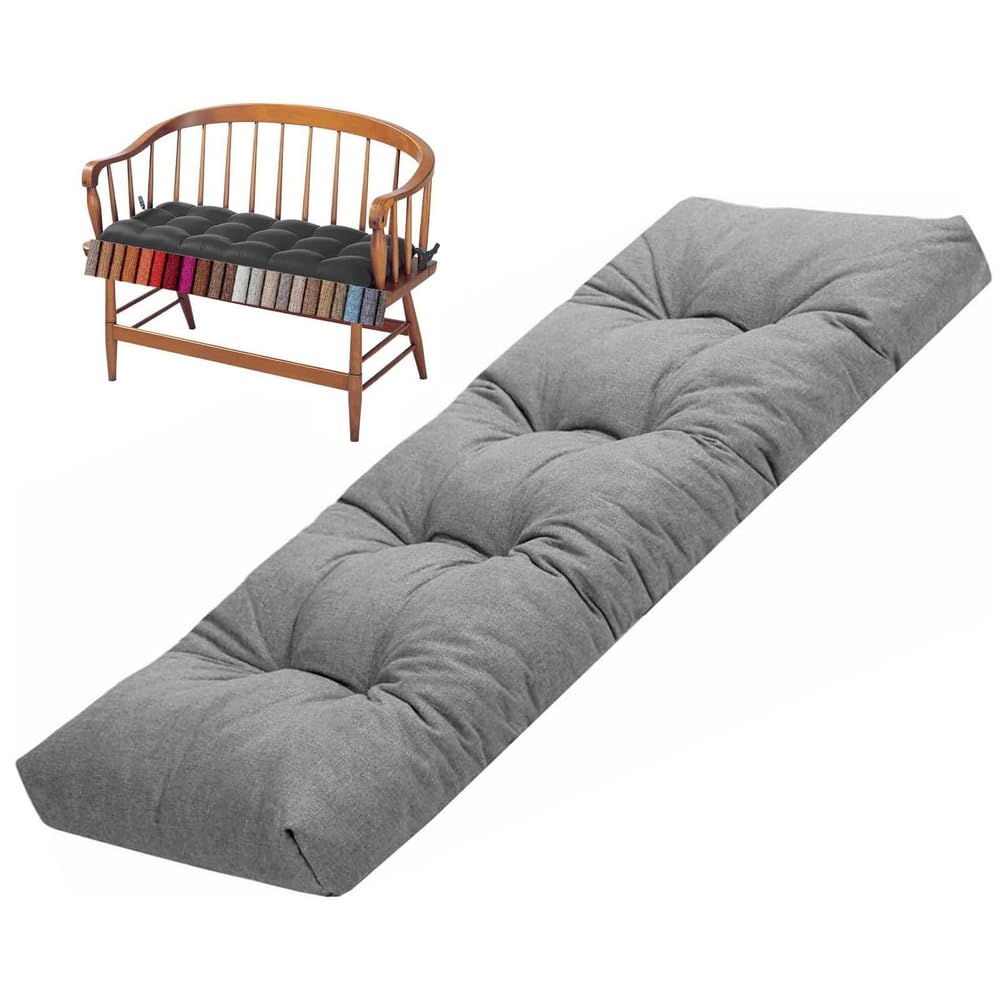 ZGantrix Bench Cushion Indoor/Outdoor,Linen Window Seat Cushion,Rectangle Bench Seat Pad for Garden Furniture Entryway Kitchen Dining Thick Chair Cushions with Non-Slip Backing,Gray,60x40x8cm