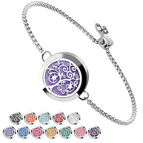 Aromatherapy Essential Oil Diffuser Bracelet, ttstar Stainless Steel Sliver Pendant Locket Adjustable Essential