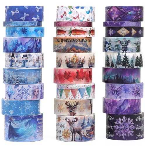 AAPOZZ Christmas Washi Tape Set - 27 Rolls Decorative Tape with Snowflake, Winter Washi Tapes for Journaling, Scrapbooking, DIY Crafts, Kids Gift
