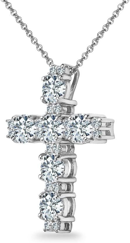 B. BRILLIANT Sterling Silver Round AAA Cubic Zirconia Big Large CZ Cross Necklace for Women with Gift Box - Image 9