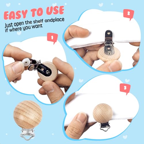 Image of 32 Pieces Natural Beech Wood Pacifier Clips Charm DIY Pacifier Holder Clips Teething Grasping Toy Suspender Clips for Pacifier Chain Accessory
