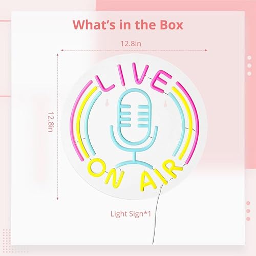 Miniatura 6 de Homaisson ON AIR - Letrero de neón con micrófono en aire, señal de advertencia alimentada por USB, luz LED, letrero de neón LED para montaje en