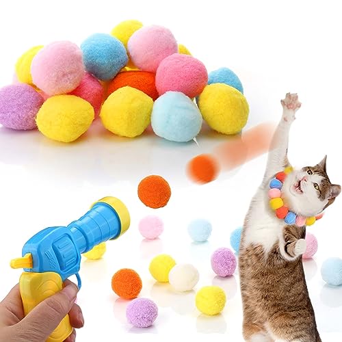 AIERSA Cat Toy Ball Launcher Gun,Cat Fetch Toy Gun Shooter, Plush Ball Shooting...