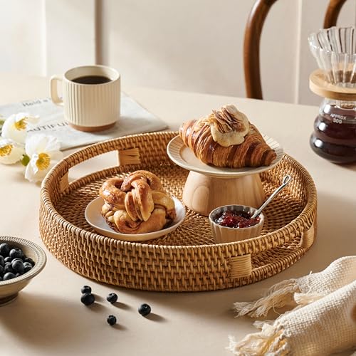 Large-Rattan-Serving-Tray-14-in-Natural-Honey-Colour–Woven-Serving-Trays-with-Handles-for-Home–Round-Dining-Table-Tray–Wicker-Serving-Basket Large Rattan Serving Tray 14 in Natural Honey Colour–Woven Serving Trays with Handles for Home–Round Dining Table Tray–Wicker Serving Basket