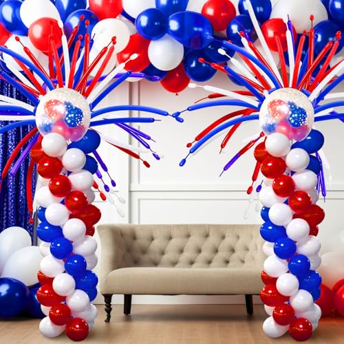 Image of 200 Pcs 4th of July Party Decoration 260Q Long Latex Balloons 250th Anniversary USA Patriotic DIY Decoration Red Blue White Balloons for American Patriotic Party Supplies (4th of July)