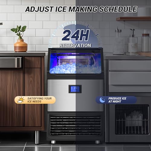 Image of SOZT Commercial Ice Maker Machine 450LBS /24H, Stainless Steel | Under Counter Ice Machine with 200LBS Storage, Self-Cleaning Freestanding Ice Cube Maker for Restaurant, Bar, Home, Office