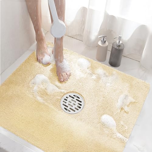 HITSLAM Square Shower Mat, 24 x 24 Inch Loofah Bathtub Mat Non Slip