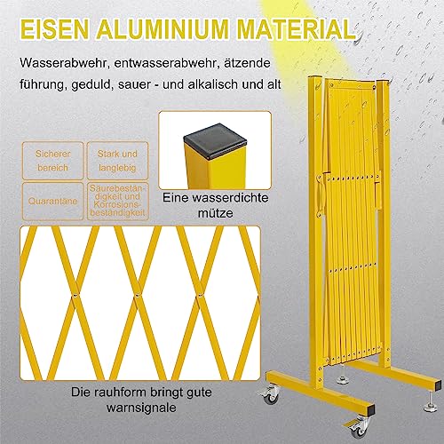 OUUTMEE Scherengitter ausziehbar, maximaler Breite 330cm x Höhe 120 cm, Teleskop-Tor, Baustelle/Bahnhof/Schule/Garage, Gitter-Akkordeon-Zaun, Zauntor (leicht, kompakt) Gelb