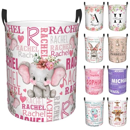 Image of Custom Name Laundry Hamper, Personalized Elephant Laundry Basket with Name for Boys Girls Kids Men Women, Customized Name Dirty Clothes Basket Gifts for Clothes Toy Bathroom Bedroom Laundry Room Dorm