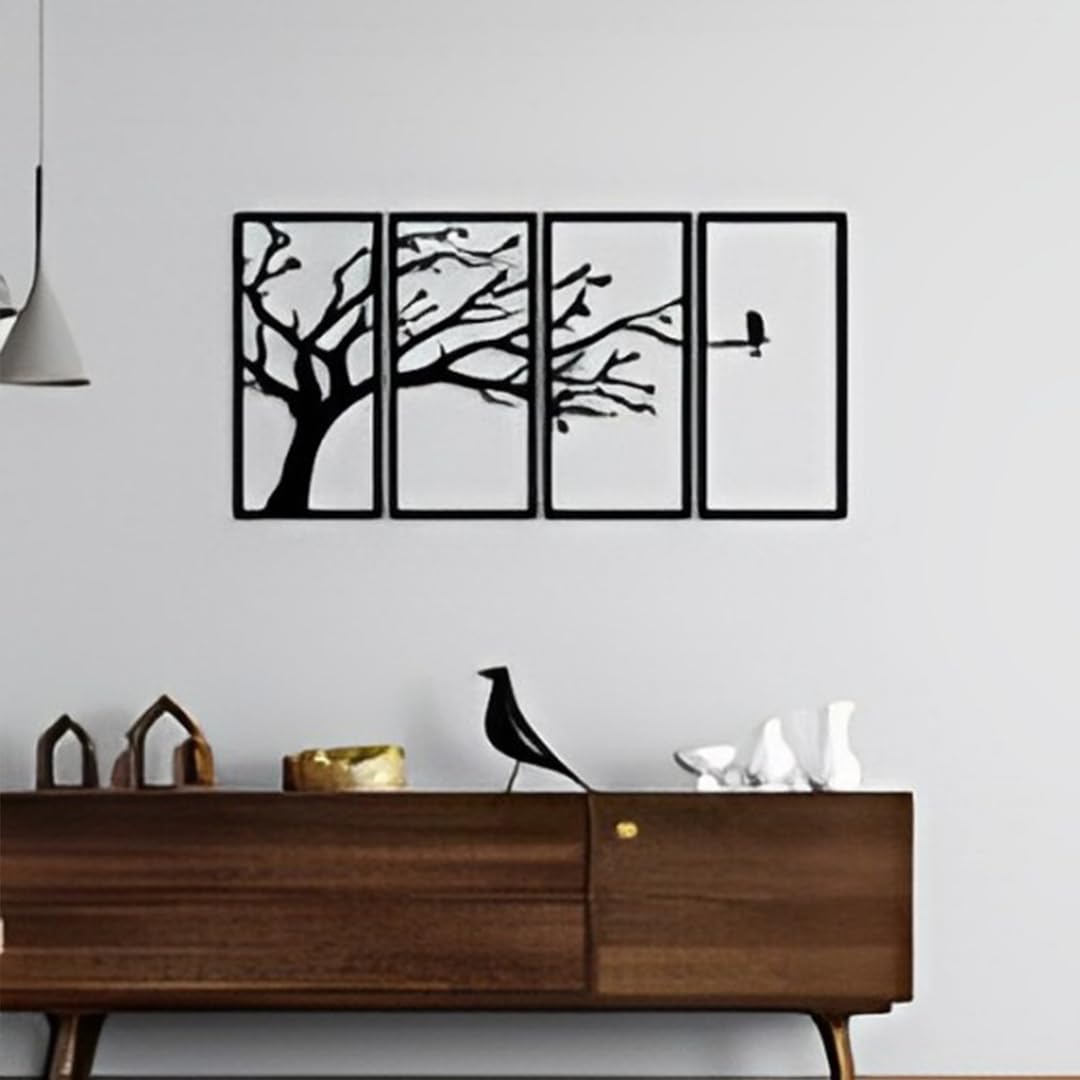 Rise n Shine Wooden Tree Wall Art Panel Frame | Alone Bird In Forest Wooden Wall Art |Wall Decor Hanging | Tree Design Wooden Home Bedroom Living Area Wall Decor Hanging