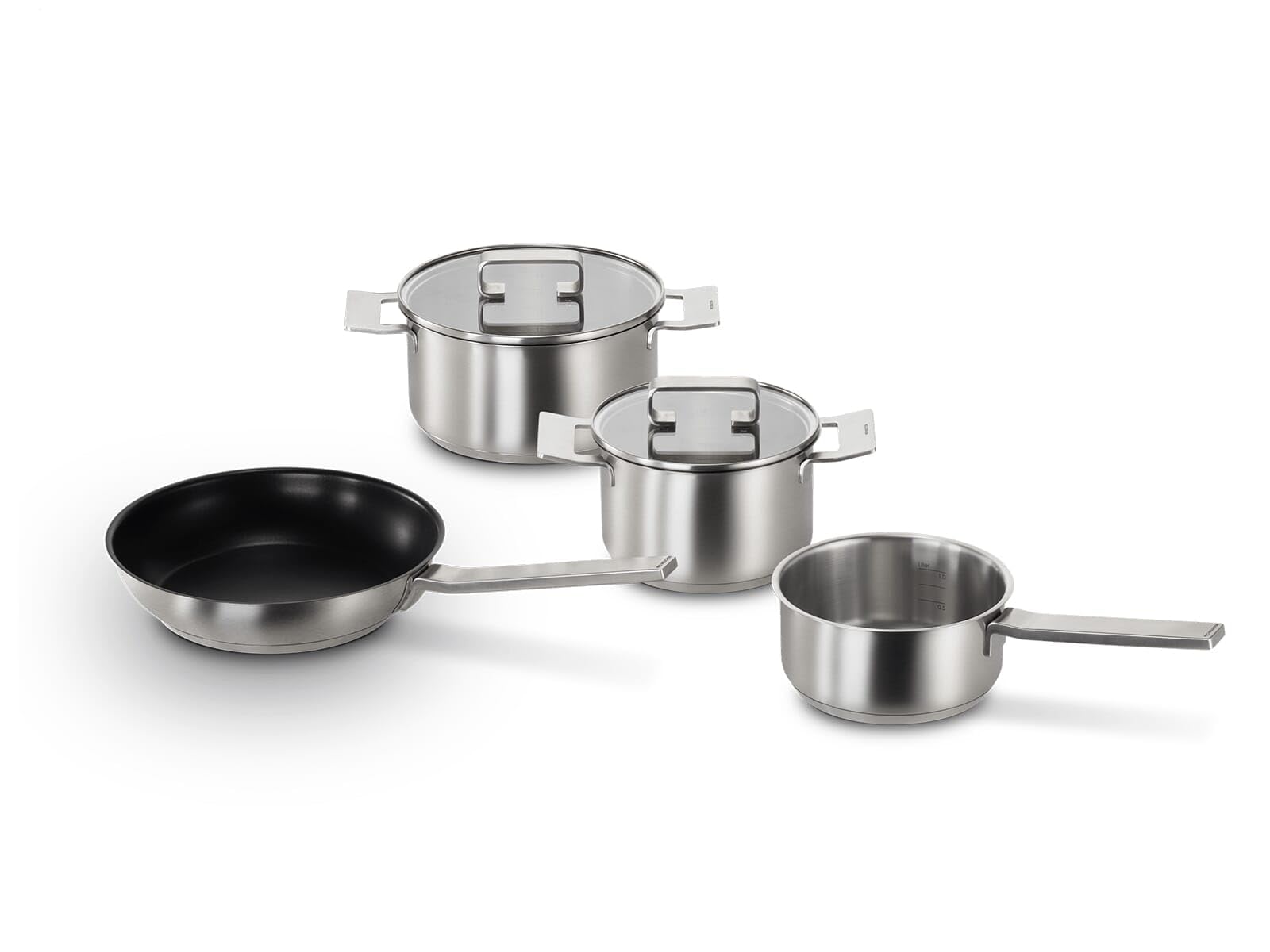Bosch HEZ9SE040 - Set di 4 utensili da cucina, 3 pentole, 1 padella per fornelli elettrici e piani cottura a induzione, prodotto in Germania