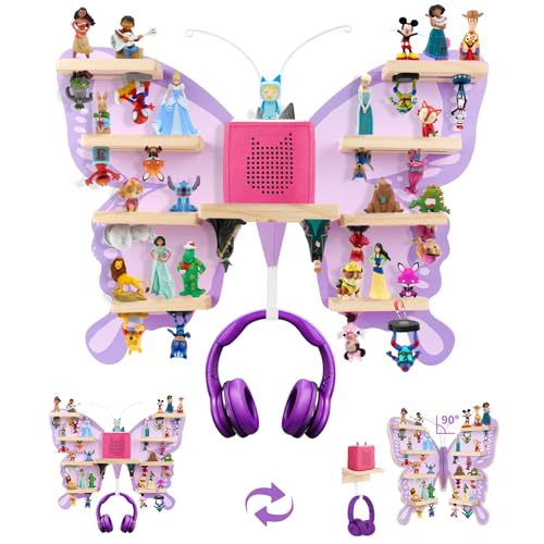 Butterfly for Tonies Figures Storage Box Holder Wooden Convertible Tonie Box 1/2 Storage Shelf Magnetic 40+ Creative Tonies Figures Organizer with Mounting Hardware for Kids Gift (Purple Shelf Only)