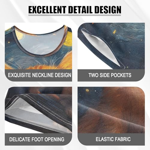 ALAZA Van Gogh Cat Moon Kitten Galaxy Pajamas Set Short Sleeve Cotton Sleepwear Summer Pjs 2 Piece 5-14Y4