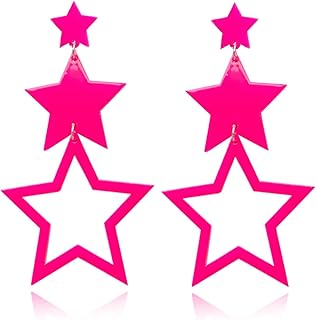 Multilayer Acrylic Big Star Earrings Multicolor 80s Neon Earrings Acrylic Exaggerated Star Dangle Earrings for Women 80s Halloween Party Costume Accessory