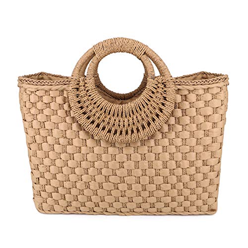 Bolso Retro de Paja para Mujer Verano Grande Kaki miniatura 1
