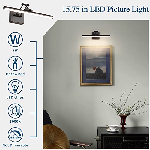 Joossnwell Modern Picture Light Black Led Picture Frame Lights For Paintings Hardwired 110V Gallery Light Artwork Lighting With Adjustable Swing Arm Art Display Lamp 15.5" Inch 7W Warm White #TOP2