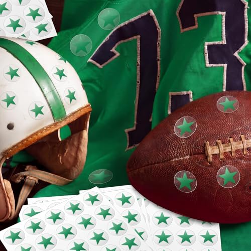 Image of Leinuosen Helmet Stickers Football Baseball Helmet Decals 1-1 /8 Inch Vinyl Sports Football Decals Self Adhesive Hockey Stickers for Hockey, Lacrosse, Batting(Clear Print Green, Star)