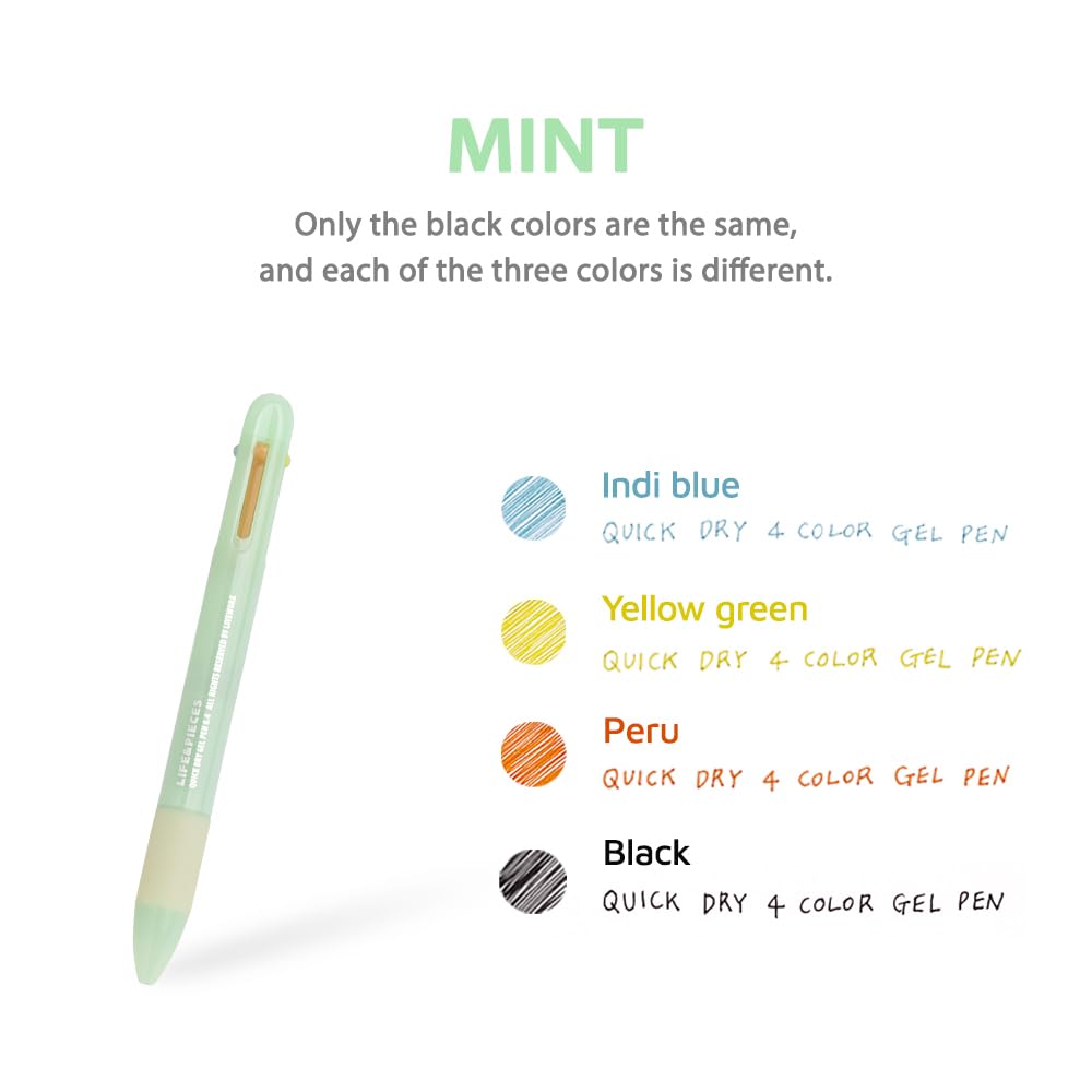 LIVEWORK Korea Life&Pieces 0.4 mm 4 Color Quick Dry Gel Pen Made in Korea (1 Pcs 4 Colors) (1 Pcs, Mint) - Image 3