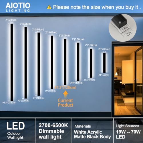 Image of AioTio Long Modern LED Wall Light, 47-Inch Dimmable Linear Sconce, Black Waterproof IP65 Outdoor House Light Wall Mount, Lighting Fixture for Garage, Porch, Balcony Visit The Store