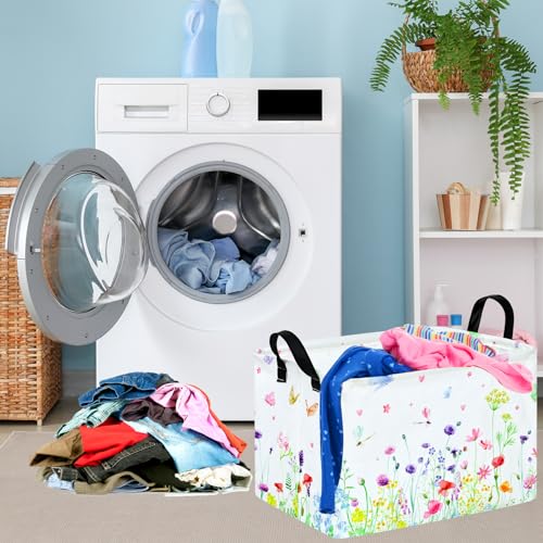 Image of Spring Flower Gift Storage Basket Rectangle Storage Organizer for Nursery Hamper Home Bedroom Laundry Hamper Shelf Baskets.
