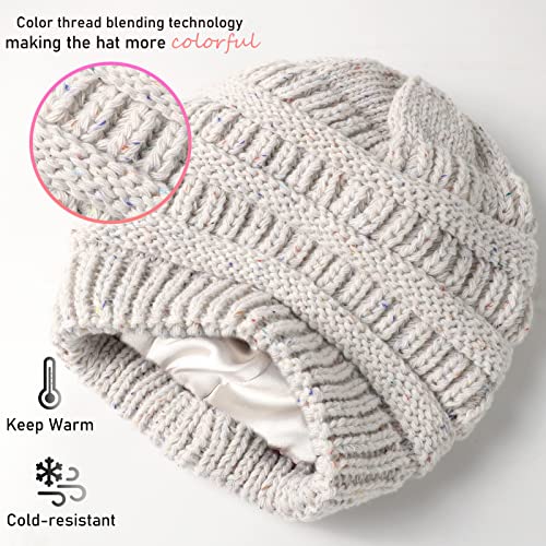 Winter Satin Lined Beanie Hats For Women Men Warm Oversized Slouchy Knitted Skull Cap With Satin Silk Lining For Natural Hair #TOP3