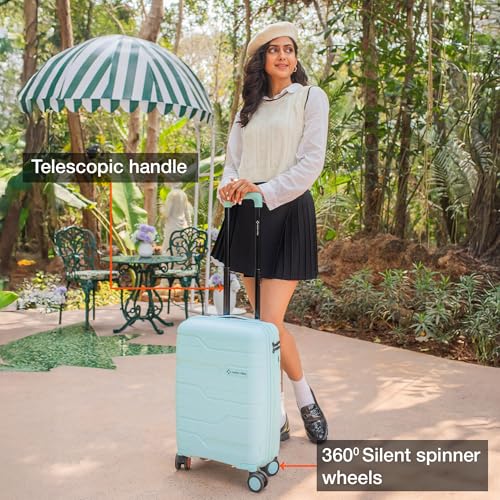 Image of Nasher Miles Paris Hard-Sided Polypropylene Luggage Set of 2 | 55cm & 65cm | 8 Wheels Small & Medium Trolley Bag for Travel | Suitcase (Pastel & Dark Green)