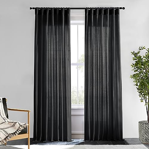 Image of XTMYI Black Curtains 96 Inches Long for Bedroom 2 Panels Linen Sheer Lace Farmhouse Boho Gothic Curtain Drapes for Living Room Home Decor