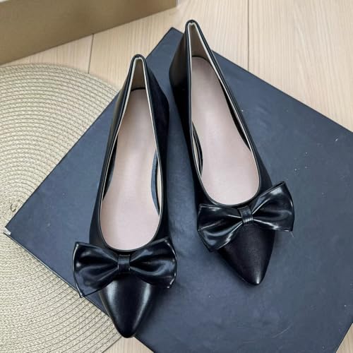 LUXINYU Women Fashion Bowknot Pu Leather Slip on Flats Pointed Toe Low Heel Shoes2