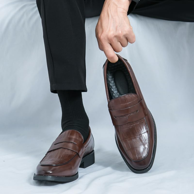 Image of HuitJours Men Two Tone Colors Penny Loafer Slip On Pull on Dress Shoes Casual Boat Shoes Moccasins