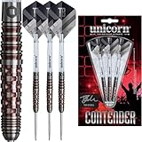 Unicorn Tom Bissell | Contender | 95% Tungsten Barrels Machined Grip with Purple Rings | Steel Tip Darts Set | The Bizzness | Nickel Volute Points | 22g