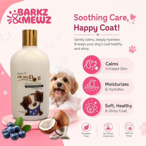 Image of Oh My Dog Smarty Pet Berry & Coconut Shampoo for Dogs and Puppies - 500ml | Paraben & Cruelty-Free Ultimate Pet Shampoo | Maintain Fur Moistured and Hydrated - by Barkz and Mewz (Berry & Coconut)