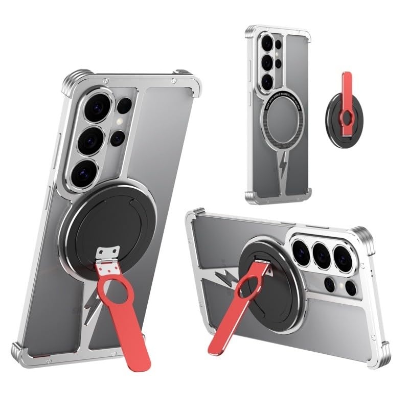 Coque Samsung S26 Ultra avec support anneau magnétique et bumper antichoc argent