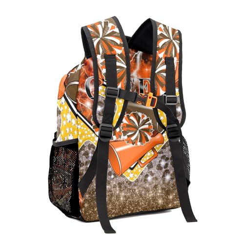 Cheerleader Bags Cheer Backpack School Backpack Customized Casual Bookbags for Gift(Orange Brown Gold)3