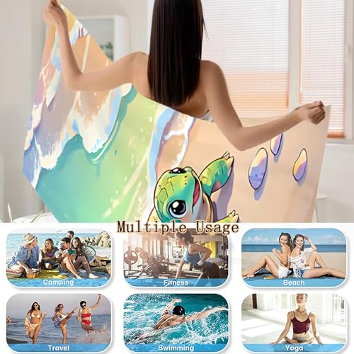 MOAZIFI Süßes Meeresschildkröte Strandtuch Kinder 140x70cm, Leichtes Mikrofaser Strandtuch für Strand und Schwimmbad, Saugfähiges Badetuch Kinder, Schönes Handtuch Kinder und Strandtuch Mädchen