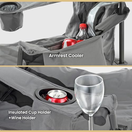 ARROWHEAD OUTDOOR Portable Deluxe Folding Camp Quad Chair w/Headrest, Glass & Cup Holders, Armest 6-can Cooler, Heavy Duty Carry Bag, 550 lbs Weight Capacity の商品画像 4