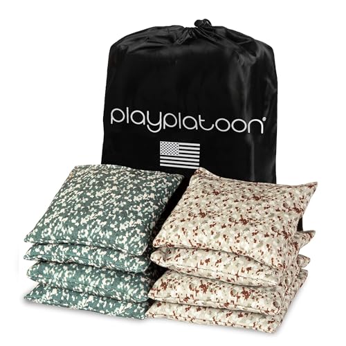 Image of Play Platoon Cornhole Bags Weather Resistant- Set of 8 Regulation Bean Bags for Tossing- Official Professional Size & Weight Corn Hole Bags Two Color All Weather Cornhole Beans Bag Set with Tote Bag