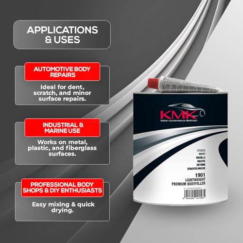 KMK 1901 Lightweight Premium Body Filler 0.9L (Quart) – Automotive Polyester Putty for Car Dent Repair, Easy Sanding & Excellent Adhesion – Made in Italy