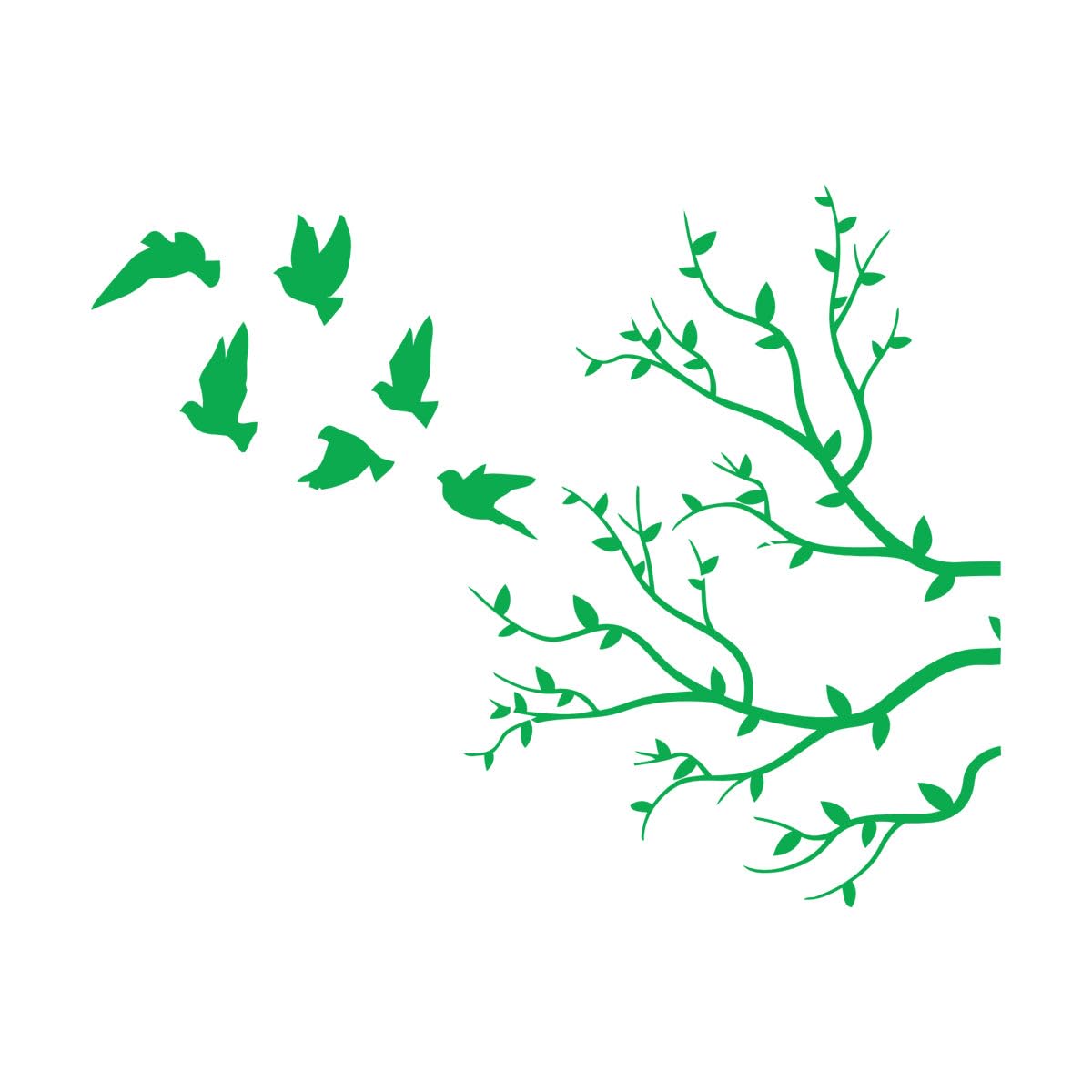 Birds Tree Branch Living Home Design Wall Decals 36x46.5cm Equipped with Transfer Film kit Small Green