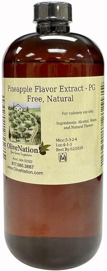 OliveNation Pineapple Extract from Natural Flavors, Tropical Aroma & Taste for Baking, Beverages, Frosting, Sugar Free, Non-GMO, Kosher, Vegan - 8 oz