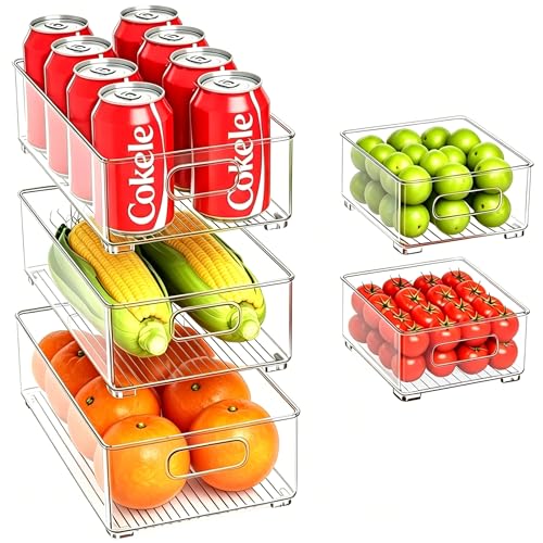 Famhap Organizador Nevera Transparente 5 Piezas, Organizador Frigorifico Apilable Ahorra Espacio para la Cocina, Despensa, Armarios, Encimeras y Refrigerador