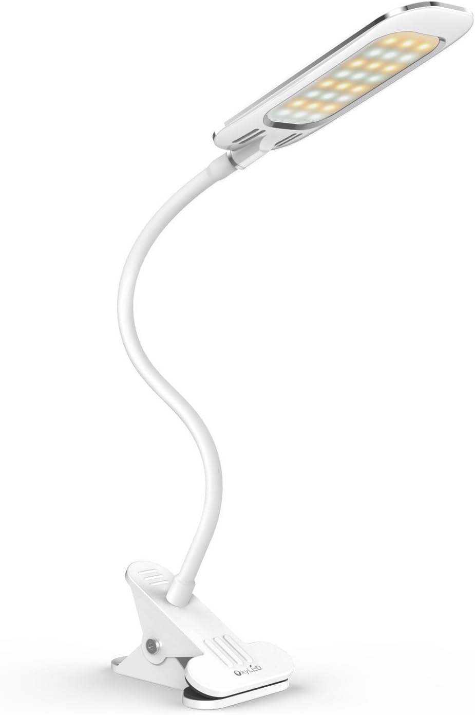 OxyLED LED Clamp Light, Reading Lamp, Bed Clamp, 24 LED Eye Care Clamp Lamp with 2 Brightness Levels and 3 Light Colours, Flexible Gooseneck Reading Lamp for Bedroom, Office, Reading, Learning, [Energy Class A+++]