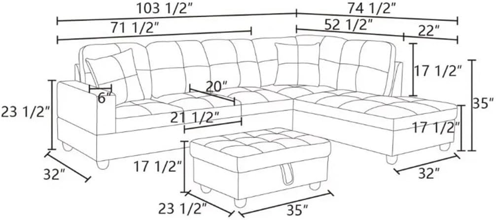 Convertible Sectional Sofa, L Shaped Couch for Small Space Living Room, White(Without Ottoman)