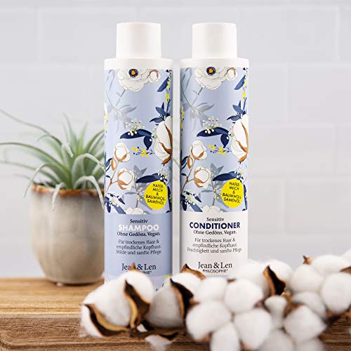 Foto von Jean & Len Shampoo Sensitiv Hafermilch & Baumwolle, reinigt sanft und schützt vor Haarbruch, für trockenes Haar und sensible Kopfhaut, ohne Parabene und Silikone, vegan, 300 ml
