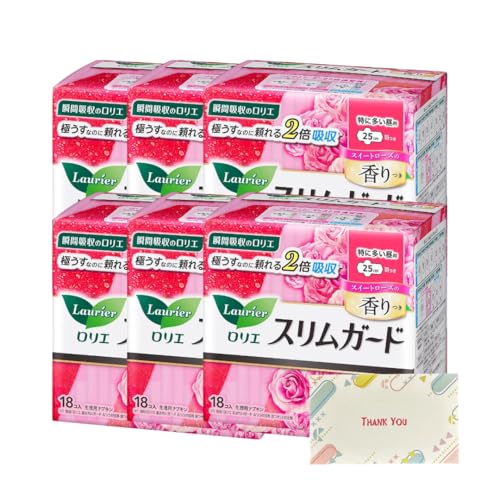 花王 ロリエ スリムガード スイートローズの香り 特に多い昼用 18コ入 6個セット 生理用品 +Kunutonnオリジナルロゴ入りeおまけ付