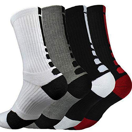 4 Pack Mens Basketball Socks Dri-fit Cushioned Outdoor Sports Compression Crew Sock 6.5-11.5