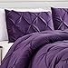 WPM 3 Piece Microfiber Purple Comforter Set King Size Pinch Pleat Pintuck Down Alternative Bedding - All Season Purple Bedroom Decor- JN1 (Dark Purple, King)
